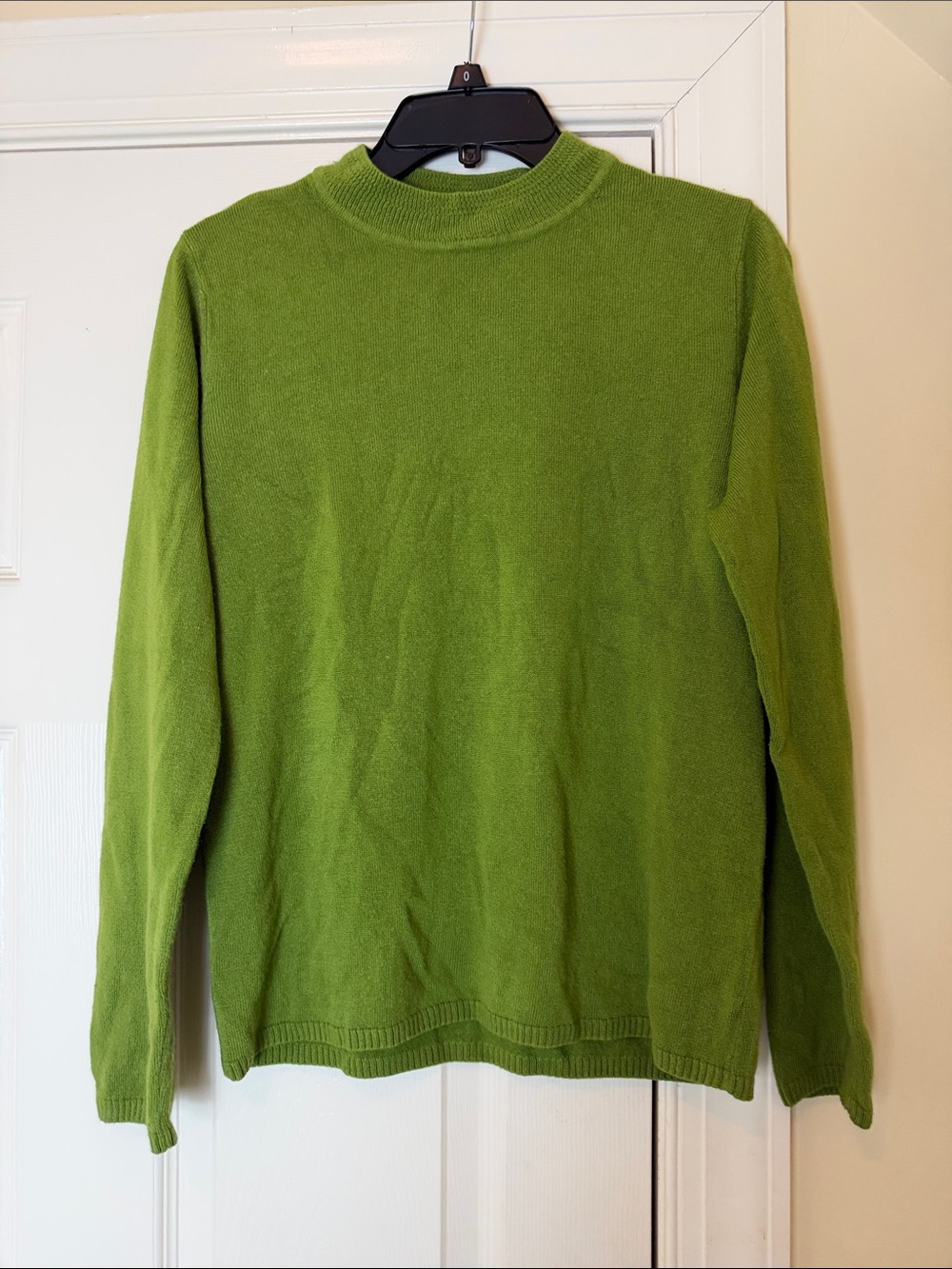 Kim Rogers Cashmalon Green Mock Neck Long Sleeve Knit Sweater size Medium